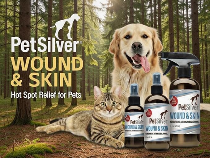 PetSilver Wound & Skin Spray - Dog Wound Spray, Hot Spot, Allergy Relief for Dogs, Itch Spray for Cats - Natural Skin Soother - Chelated Silver, Superior to Colloidal Silver - Made in USA - 16 fl oz