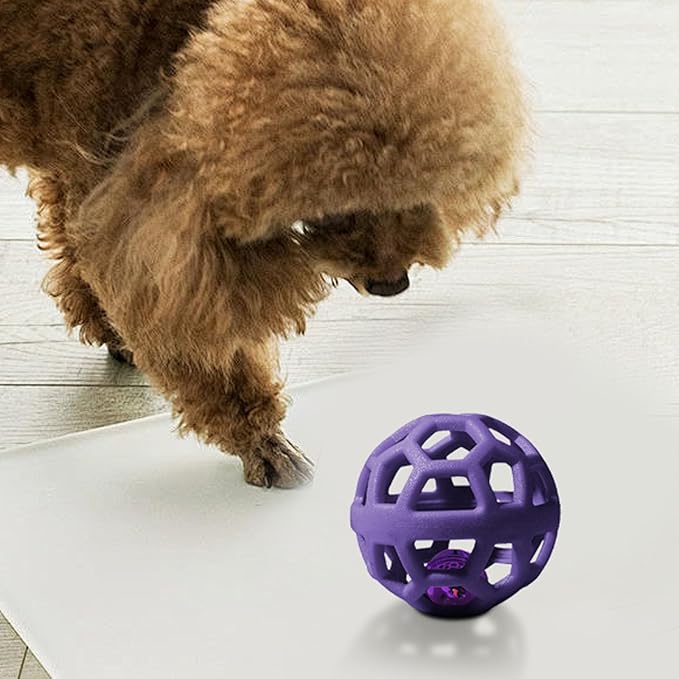 Dog Chew Toys with Bell Sound, 3 Rubber Bouncy Ball for Medium/Large Dogs, Interactive Fetch Ball Teeth Cleaning&Training, Hollow Design with Internal Bells (Purple)