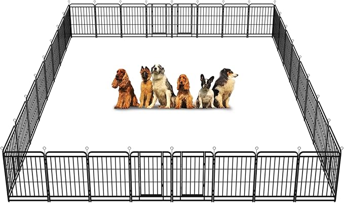 Kfvigoho Heavy Duty Dog Playpen: 32 Steel Panels 40" Height, Square Steel Pipe with Reinforced Crossbars, 71FT 406 Sq.ft Portable Fence for Yard RV Camping, Snowy Black