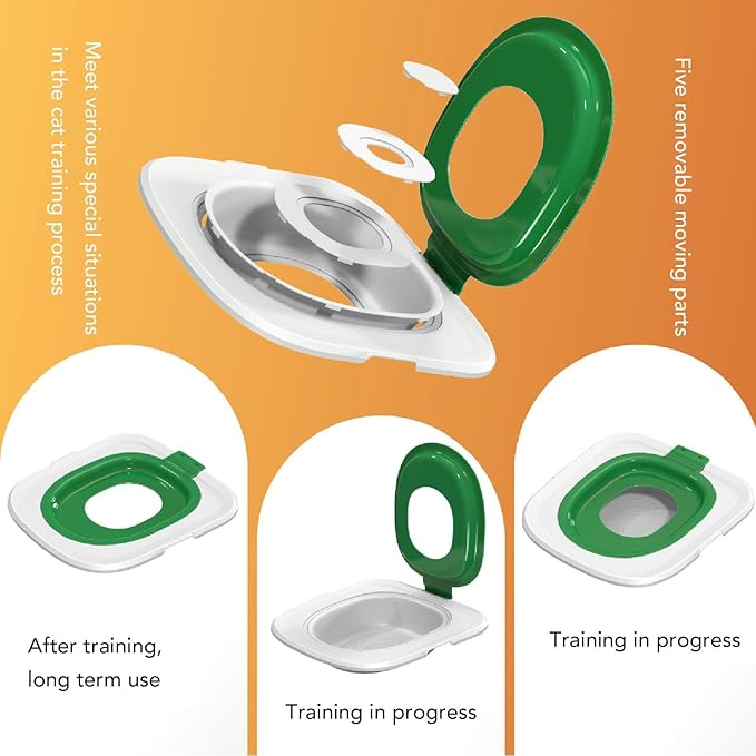 Cat Toilet Training Kit, Reusable Puppy Cat Litter Mat Kitty Urinal Seat Toilet Trainer, Removable Cat Toilet Training System, Cat Toilet Trainer for Pet Cleaning (Green)