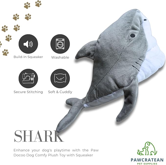 7" Squeaky Plush Toy For Puppies Small Dogs Self Etertainment Washable Soft High Quality Made [PET ONLY] (Grey Shark)