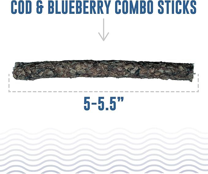 Icelandic+ Combo Sticks: Cod & Blueberry - 16ct, 5.1oz Bag - Dog Treats, 2 Ingredient Pet Snacks, Wild Caught Fish, Slow Baked, Crunchy Natural Chews