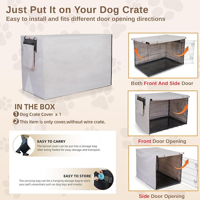 Dog Crate Cover for Anxiety, Water-Resistant & Windproof 600D Oxford Kennel Cover with Storage Bag, Calming Indoor Outdoor Pet Crate Cover for 30 Inch Wire Crates, Machine Washable, Beige