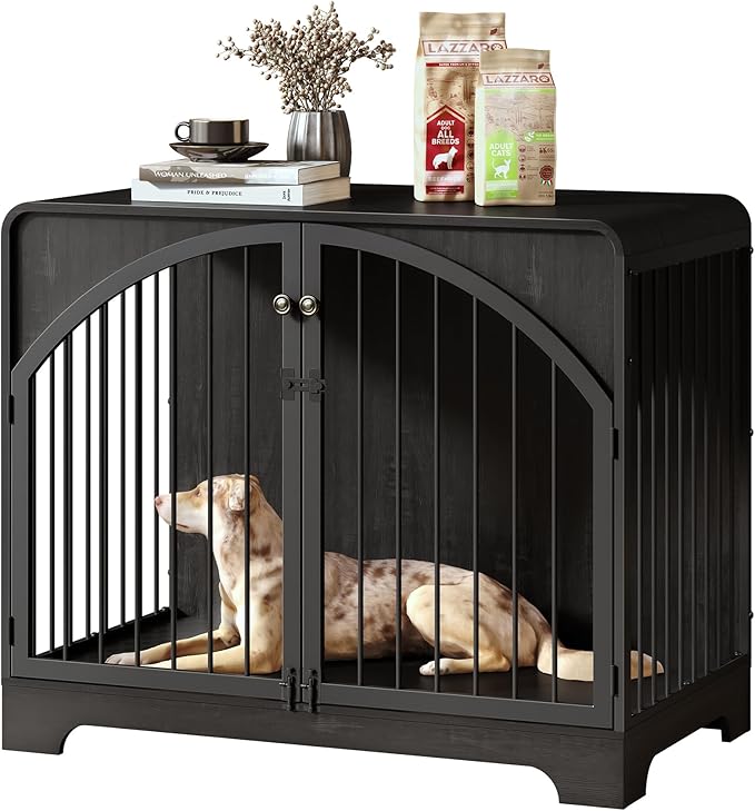31.5" Farmhouse Dog Crate Furniture for Small Dogs, Decorative Pet House End Table, Wooden Dog Kennel Furniture Indoor, Black