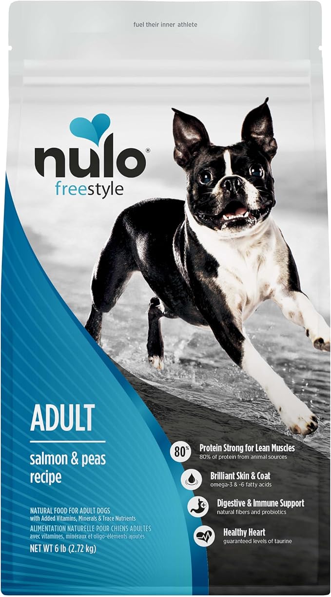 Nulo FreeStyle Adult Dry Dog Food - Salmon & Peas, Premium Grain Free Dog Food with Probiotics for Healthy Gut, Skin and Coat, Natural, High Protein Kibble for Small, Medium and Large Breeds, 6lb Bag