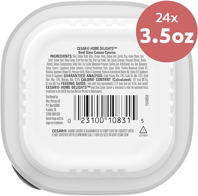 Cesar Home Delights Adult Soft Wet Dog Food Beef Stew, 3.5 oz. Easy Peel Dog Food Tray, 24 Count (Pack of 1)