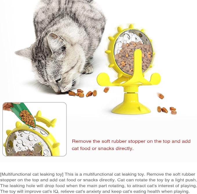 Interactive Cat Treat Leaking Toy for Small Dogs Original Slow Feeder Funny Dog Wheel Pet Products Accessories, Cat Treat Dispenser Toy Interactive Puzzle (Yellow)
