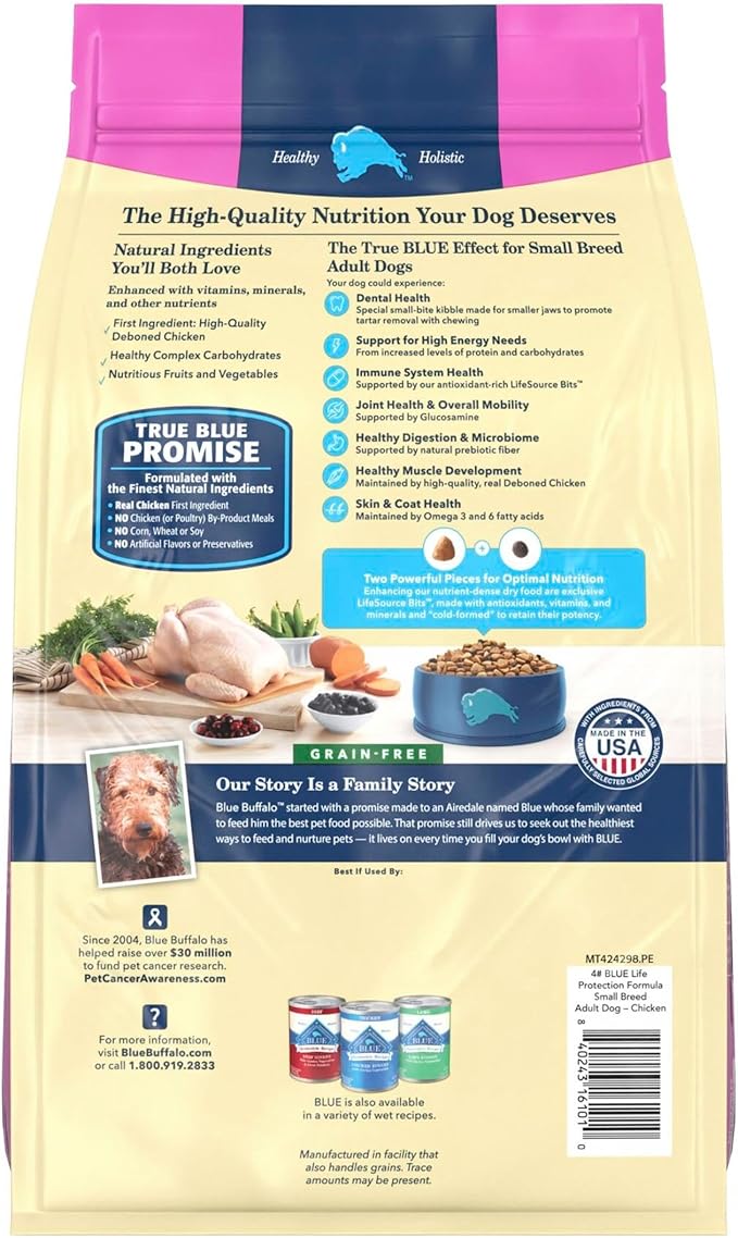 Blue Buffalo Life Protection Formula Natural Grain Free Small Breed Adult Dry Dog Food, with Chicken and Potatoes, 4 lb. Bag