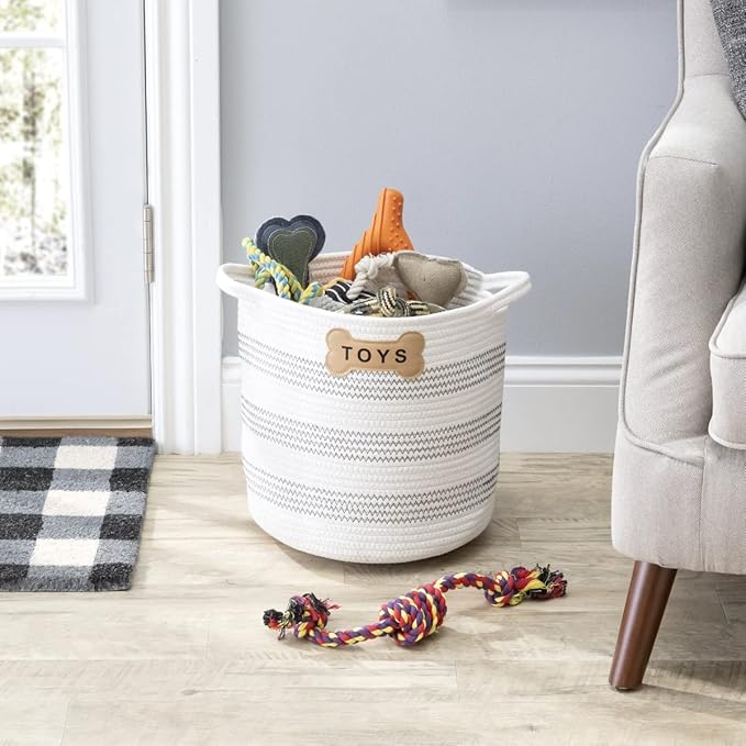 Park Life Designs Cotton Dog and Cat Toy Storage Bin, White-Gray Zigzag, 12-Inch | Collapsible Fabric Organizer | Stylish Florence Design | Lightweight, Durable Canvas