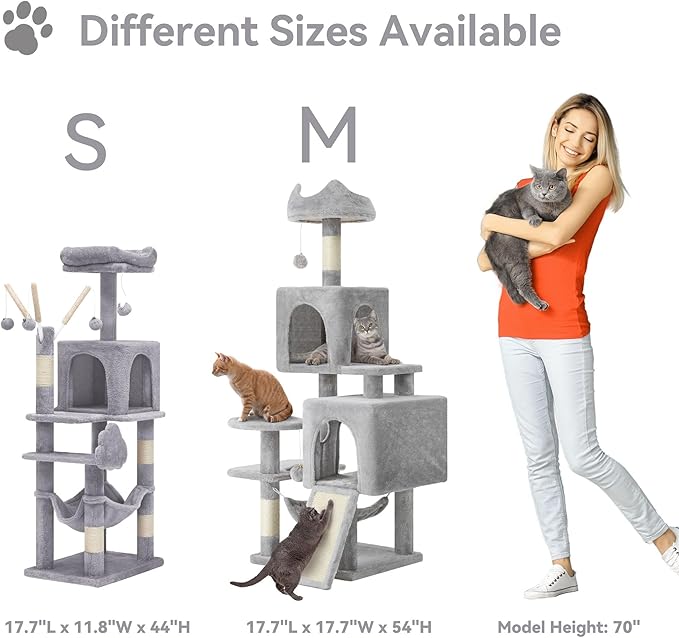 YITAHOME 44in Multi-Level Cat Tree for Indoor Kittens, Cat Furniture with Scratch Posts, Window Padded Plush Perch, Comfortable Hammock, and Interactive Pompoms, Light Gray