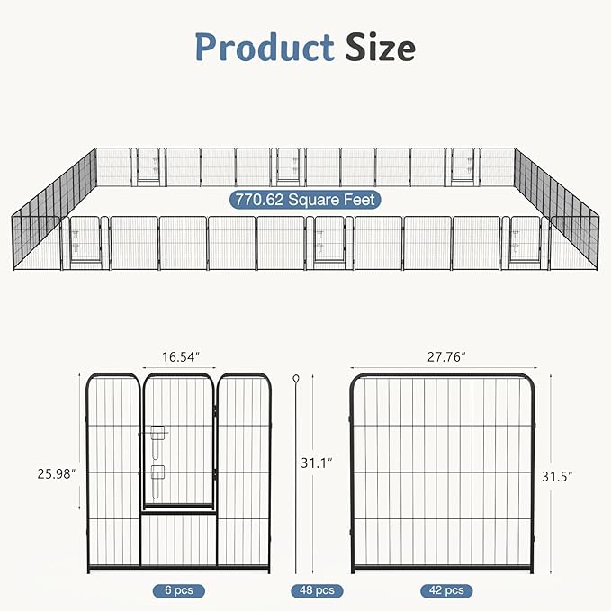 DUMOS Dog Playpen Indoor, Metal 32 Inch 48 Panels Foldable Pet Fence with Door, Outdoor Small Medium Large Dog Puppy Portable Exercise Play Pen for RV Camping, Trips, Play Yard