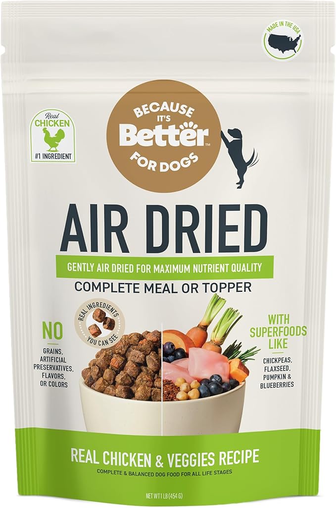Because It’s Better Slow Baked & Air Dried Dog Food - Real Chicken & Veggies - Complete & Balanced Dry Dog Food - Grain Free, High Protein, Natural Nutrition for All Life Stages, 1 lb Bag