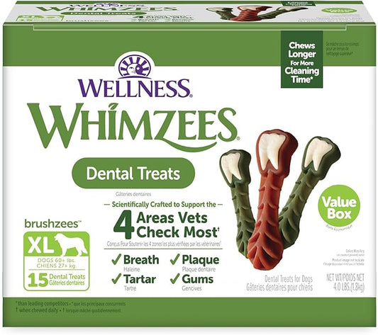 Wellness WHIMZEES Value Pack Dog Dental Treat, Chews, Freshens Breath, Extra-Large Size, 64 oz Box, 15 Count