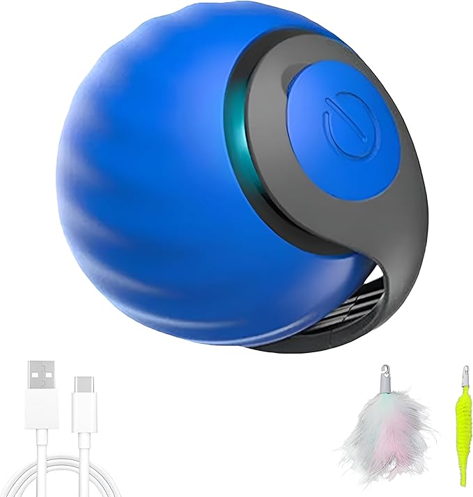 2025 Interactive Cat Toys Ball, Automatic Rolling Adult Cat Toy, Smart Moving Dog Toys for Bored Indoor Outdoor - Motion Activated Cat Toy Power Ball 2.0 Cat Toy (Blue)