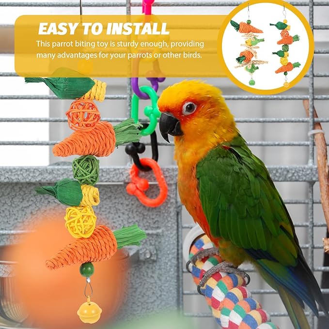 Toddmomy 2Pcs Hanging Cockatiel Chewing Natural Vine Balls with Carrot Rope for Parakeets and Small Birds Cage Accessories