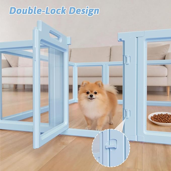 DIY Clear Acrylic Dog Playpen House,Quick Easy Assembly and Disassembly,Strong Floor Suction,Indoor and Outdoor Use,Easy Cleansing Puppy Fence (Sky Blue, 23.6" H, 10PCS)