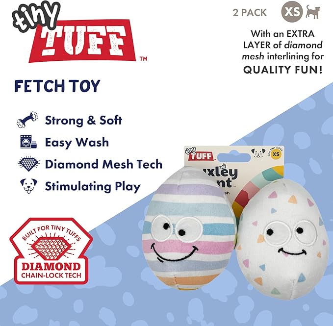 Huxley & Kent Funny Dog Toy w/Squeaker – Power Plush Squeaky Dog Toys for Small Dogs – Durable Small Stuffed Animal for Indoor Play & Fetch - Tiny Tuff Squeaky Eggs, 2pk