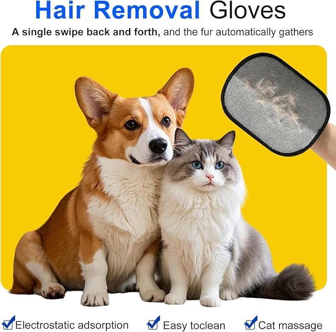 Pet Hair Remover 3-in-1 Kit: 24" 4-in-1 Multifunctional Deshedding Brush, Grooming Glove & Silicone Brush for Effective Dog Cat Hair Removal on Furniture, Car, Window Screen