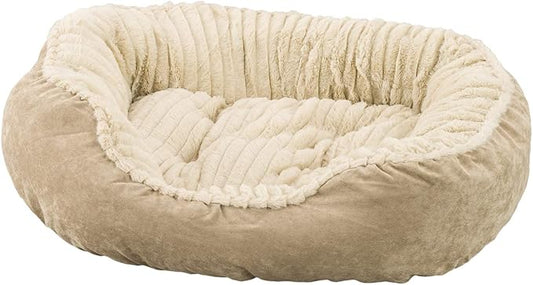 SPOT Sleep Zone Faux Suede Carved Plush Lounger, Cuddler, Napper Dog Bed - Fabric Bottom - 26X21 Inches/Tan/Attractive, Durable, Comfortable, Washable