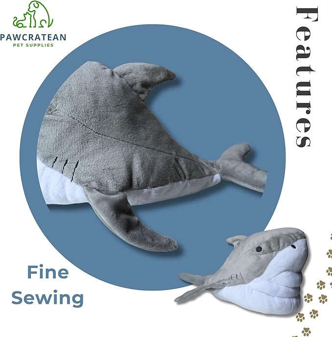 7" Squeaky Plush Toy For Puppies Small Dogs Self Etertainment Washable Soft High Quality Made [PET ONLY] (Grey Shark)