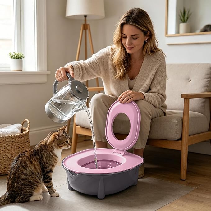 Cat Toilet Training Kit, Portable Litter Box with Flushable Design, Odor Control and Anti-Splash, Large Thickened Pp Material for Kittens and Cats (Pink)
