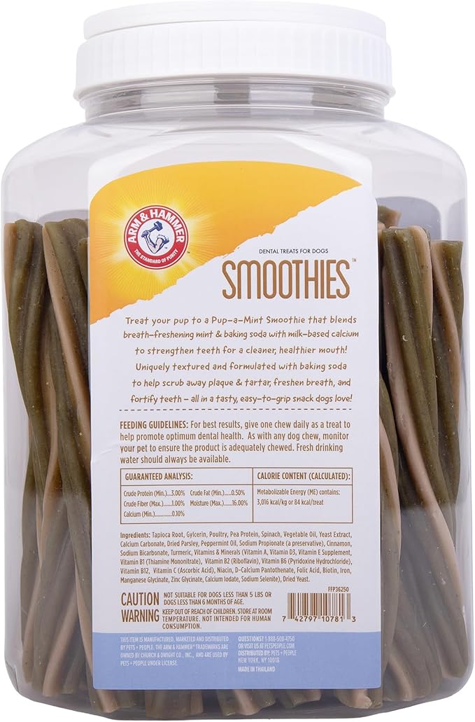 Arm & Hammer Smoothies Dental Chews for Dogs with Baking Soda & Calcium, Fight Bad Breath, Plaque & Tartar without Brushing, Mint Flavor, Medium Size, 57 Count, 3.3 lb Bucket