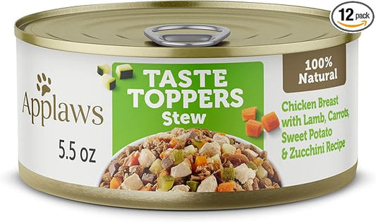 Applaws Taste Toppers, Grain-Free Dog Food Topper, Limited Ingredient, Chicken & Lamb Stew with Carrot, Courgette & Sweet Potato (12 x 5.5oz Cans)