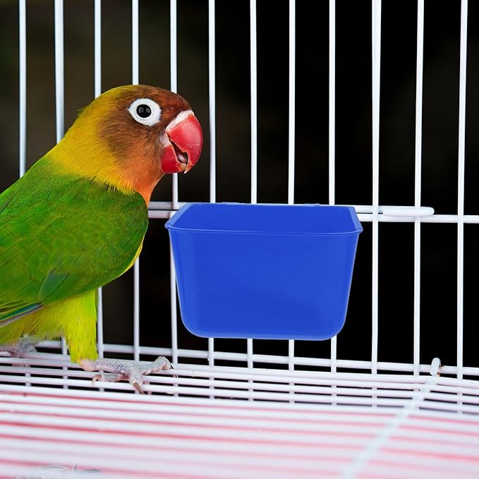 Abaodam 4pcs Hanging Bird Cage Feeding Cups for Rabbit and PET Water Bowl Sturdy 12.5x9.5x6CM Blue Food and Water Dishes for Parrots Roosters and Poultry