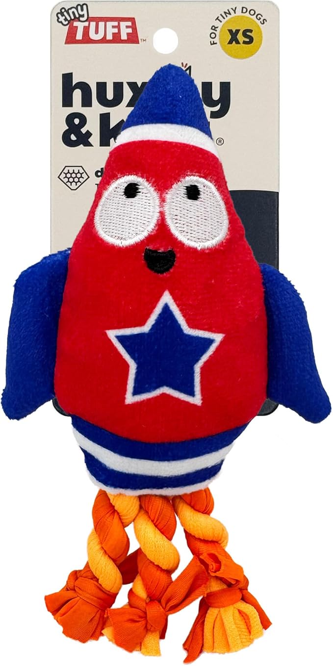 Huxley & Kent Funny Dog Toy w/Squeaker – Power Plush Squeaky Dog Toys for Small Dogs – Durable Small Stuffed Animal for Indoor Play & Fetch - Tiny Tuff Rocket Man