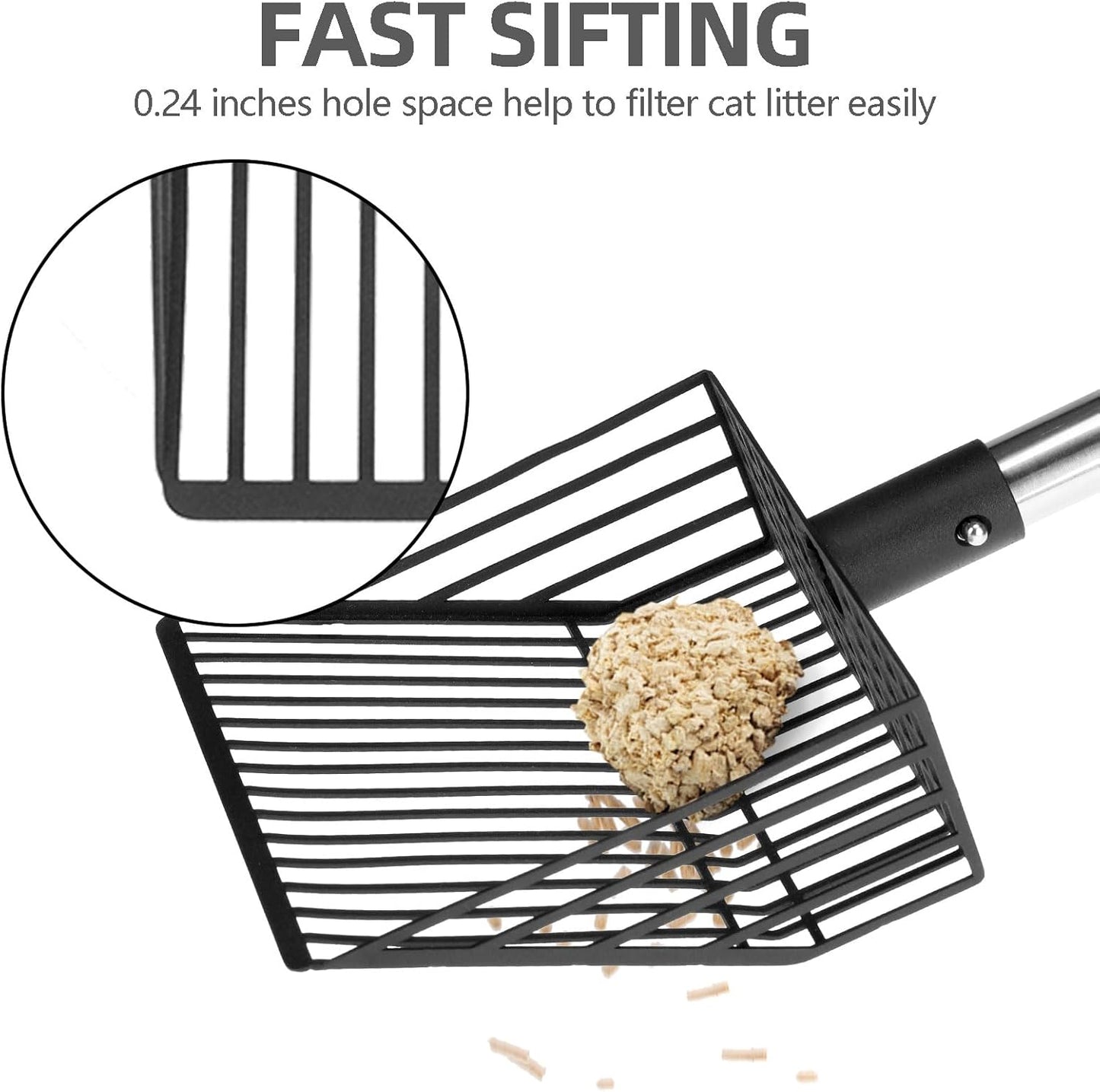 PUPTECK Fast Sifting Cat Litter Scoop - Long Handle Chicken Poop Scooper with Deep Shovel, Heavy Duty & Non-Stick Kitty Metal Litter Sifter, Chicken Coop Accessories