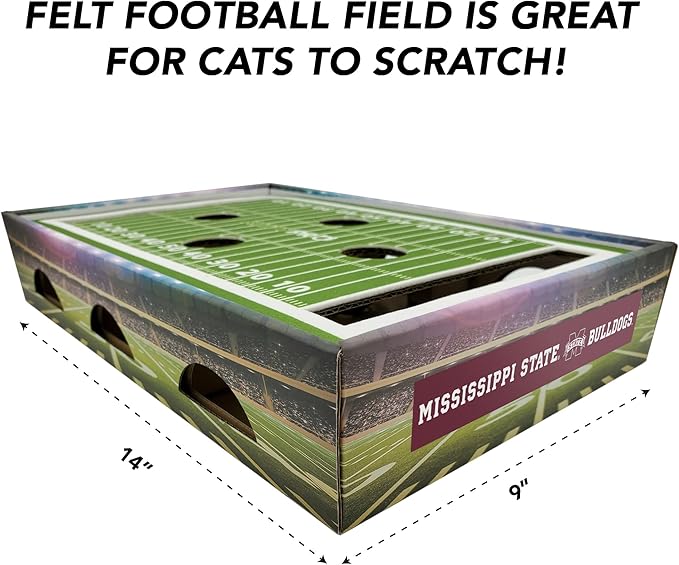 Pets First NCAA Mississippi State Bulldogs Cat Scratcher Box, Game Day Cat Toy, NCAA Football Field Designed Cat Scratcher and Lounge, Stimulating Cat Game
