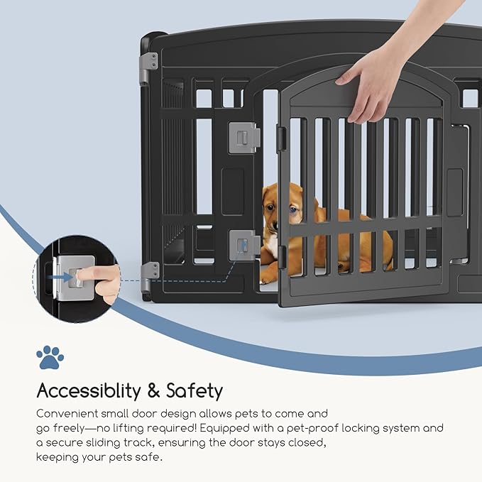DUMOS Dog Playpen 4 Panels 24" Plastic Exercise Fence Pen with Door Small Puppy, Medium Dogs Animal Pet for Outdoor, Garden, Yard, RV Camping(Black)