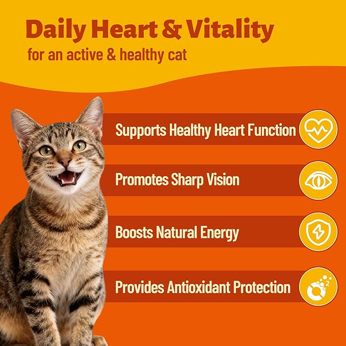 330 Bites Taurine for Cats for Heart & Eye Health – with Omega-3, CoQ10, Lutein and Vitamins for Cats – Natural Antioxidant Support for Kittens, Adult & Senior Cats 7.76 oz