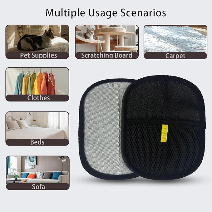 Pet Hair Removal Gloves, Dog Grooming Gloves&Cat Deshedding Gloves for Shedding Control, Electrostatic Hair Remover for Furniture, Couch, Car Seat, Reusable & Easy to Clean(Black 2Pcs)