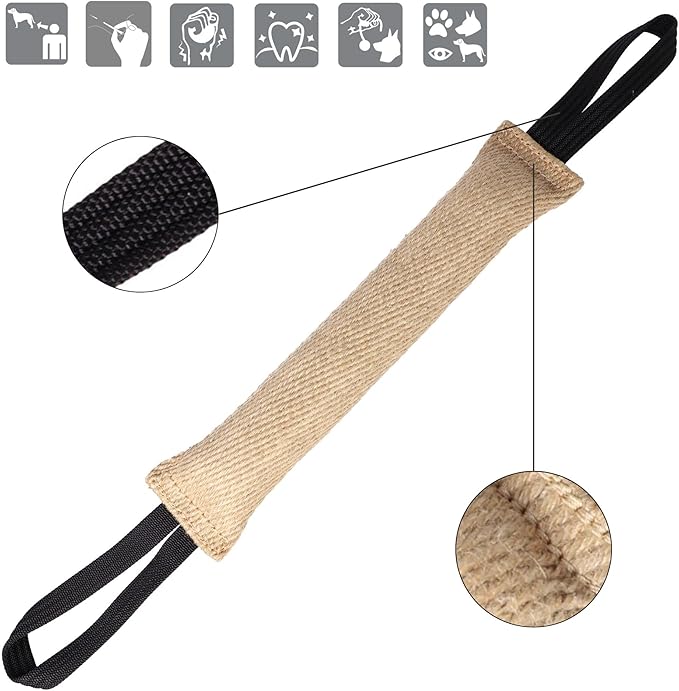 Dingo Gear, Natural Jute tug Toy for Dog Training Agility tug of war, Bumper Toy Dog bite, 2 Handles 16" S00148
