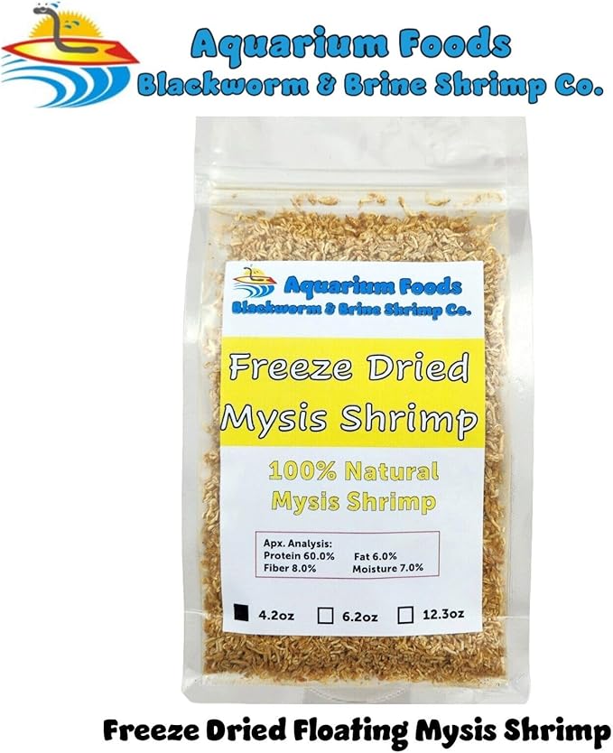 Mysis Shrimp, Floating Freeze Dried Mysis Shrimp for Marines, Corals, Anemones, All Tropical Fish, Cichlids, Discus, Tetras, Goldfish, Catfish, Koi & Pond Fish - 4.2oz Clear Bag
