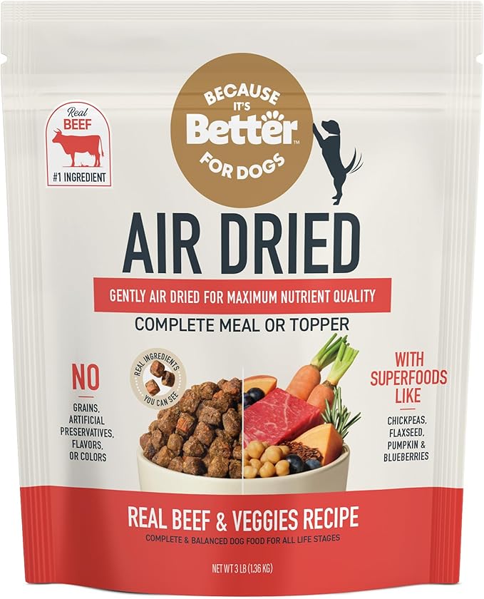 Because It’s Better Slow Baked & Air Dried Dog Food - Real Beef & Veggies - Complete & Balanced Dry Dog Food - Grain Free, High Protein, Natural Nutrition for All Life Stages, 3 lb Bag