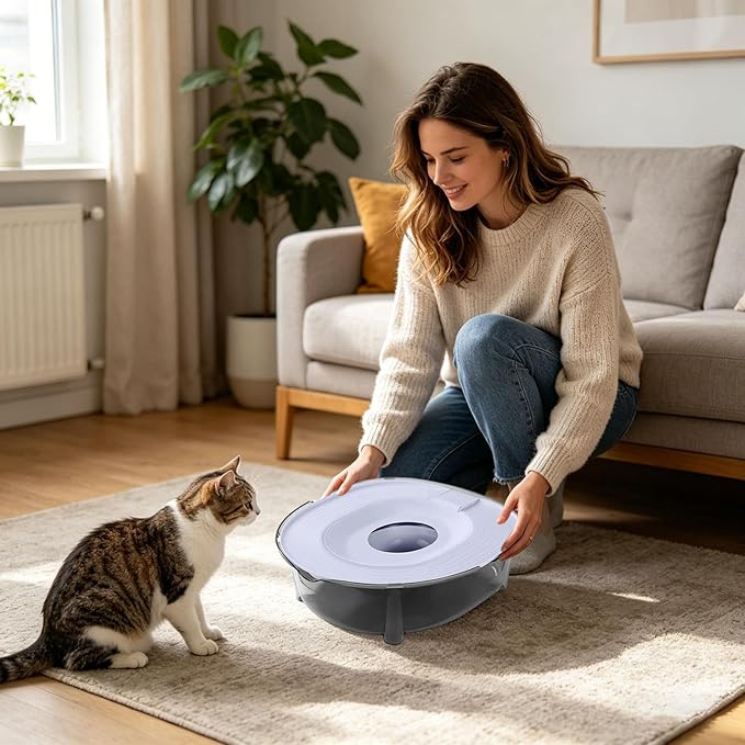 Cat Toilet Training Kit, Portable Litter Box with Flushable Design, Odor Control and Anti-Splash, Large Thickened Pp Material for Kittens and Cats (Grey)