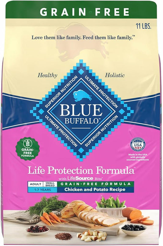 Blue Buffalo Life Protection Formula Natural Grain Free Small Breed Adult Dry Dog Food, with Chicken and Potatoes, 11 lb. Bag
