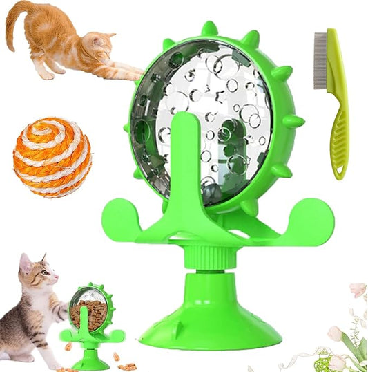 Food Spinning Windmill, Windmill Dog Treat Dispenser, 360°Rotating Treat Dispenser Toy with Suction Cup, Fun Multi Layer Rotating Turntable for Pet Toys (Green)