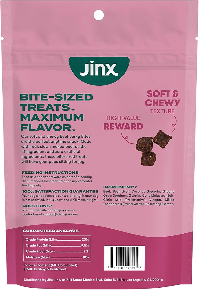Jinx Beef Bites Jerky Dog Treats – Soft & Chewy, All Natural Dog Jerky Treats with Grass-Fed Beef - Pet Products for All Dogs (Puppies, Adults & Seniors) - 5oz