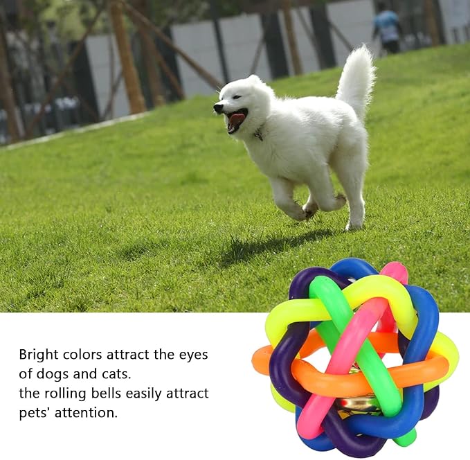 Zerodis 10Pcs Pet Wobbly Rubber Ball,Colorful Dog Rubber Woven Ball Built in Bell Pet Chew Teeth Grinding Interactive Toys for Indoor Cats and Dogs