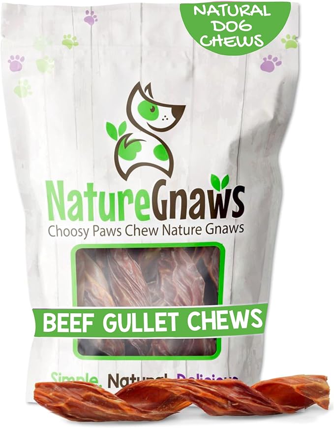 Nature Gnaws Beef Gullet Springs for Dogs 7-8" (12 Count) - Natural Beef Jerky Stick Dog Chew Treats - Rawhide Free