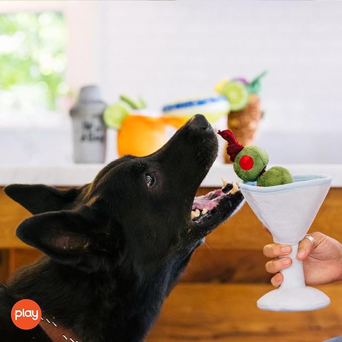 P.L.A.Y. Cute Plush Dog Toys - Barktender Bar & Drink Themed Durable Squeaker Chew Toy, Great for Puppies & Small, Medium, Large Dogs - Machine Washable, Recycled Materials (Pawtini Martini)