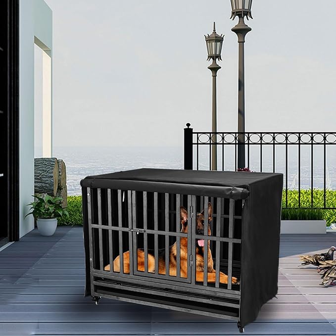 42 inch Heavy Duty Dog Crate Cover Durable 600D Oxford Fabric Dog Kennel Cover Soundproof Waterproof Sunshade Fit For Wire Dog Cage Covers With Breathable Side Window( Only Covers)