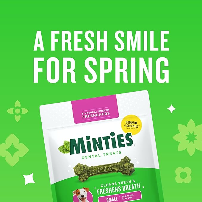 Minties Dog Dental Bone Treats, Tiny/Small Dental Dog Treats, 5-25 lbs, Clean Teeth, Fight Bad Breath, Removes Plaque and Tartar, 16 Count