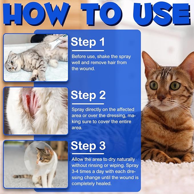 Cat Wound Care Spray - Wound Healing Aid Treatment for Cats Helps with Skin Repair for Wounds, Cats Irritated Skin & Itchy Skin, Scratching | Cats Supplement | Gentle Wound Care Spray - 3.38 Fl.oz