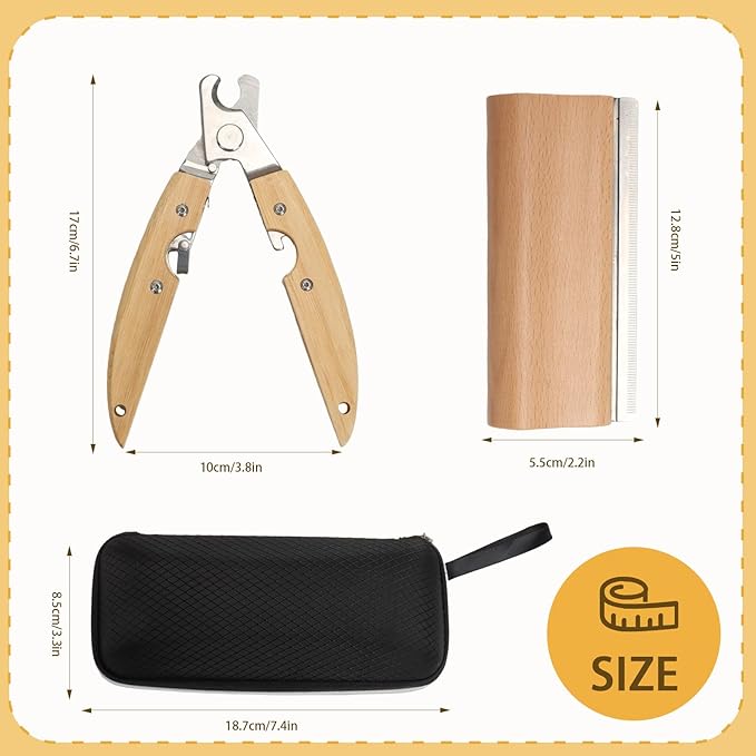 Dog Comb for Shedding Kit 2-in-1 Wooden Grooming Shedding Brush for Dogs & Cats Pet Hair Removal Tool with Ergonomic Gripping Pet Cleaning Comb Supplies 5 Inch (Includes storage box)