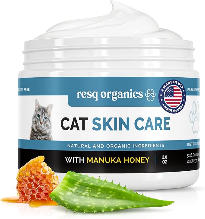 Cat Paw Balm Cat Cream 2 oz: Hot Spot Treatment for Cats Dermatitis, Mange Treatment, Cat Itchy Skin Relief for Dry Skin, Pet Wound Care, Natural Allergy Relief with Manuka Honey, Aloe Vera, Vitamin E