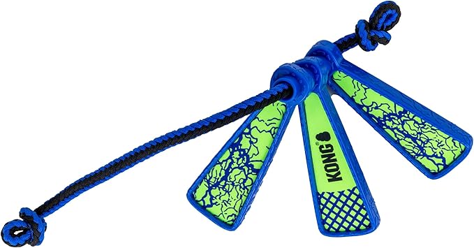 KONG Whirlz Dog Fetch Toy – Durable Squeak-Free Rope & Throw Combo, Unpredictable Bounce, Floats in Water, All-Season Outdoor Play (Rope/Throw Bundle)